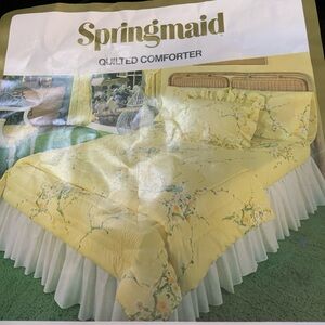 Vintage Springmaid Quilted Comforter Blue Love Birds 76 X 86 NOS USA